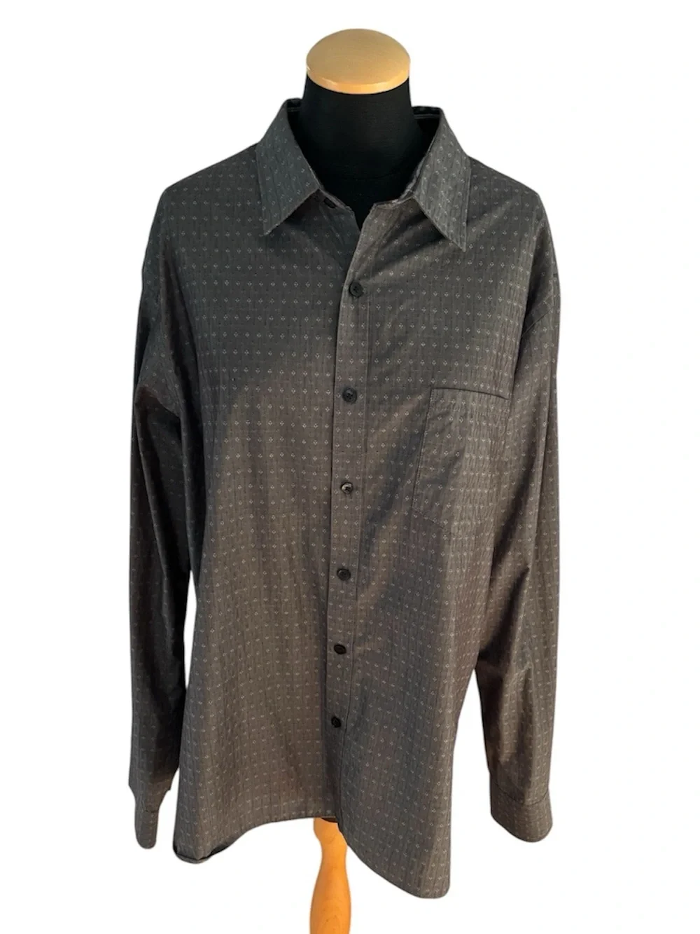 Van Heusen Men XL Gray Geo Diamond Print Long Sleeve Button Front Dress Shirt